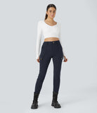 Einfarbige, schmale Wanderhose mit hohem Bund, mehreren Taschen