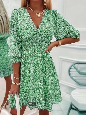 Sienna | Groenbloemige Zomerjurk