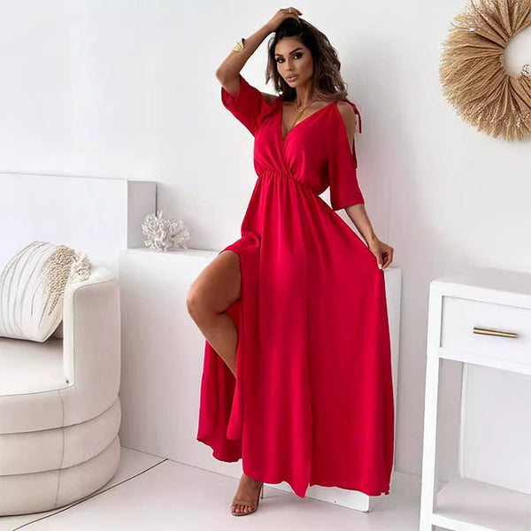 Victoria – Elegant Deep V Maxi Dress